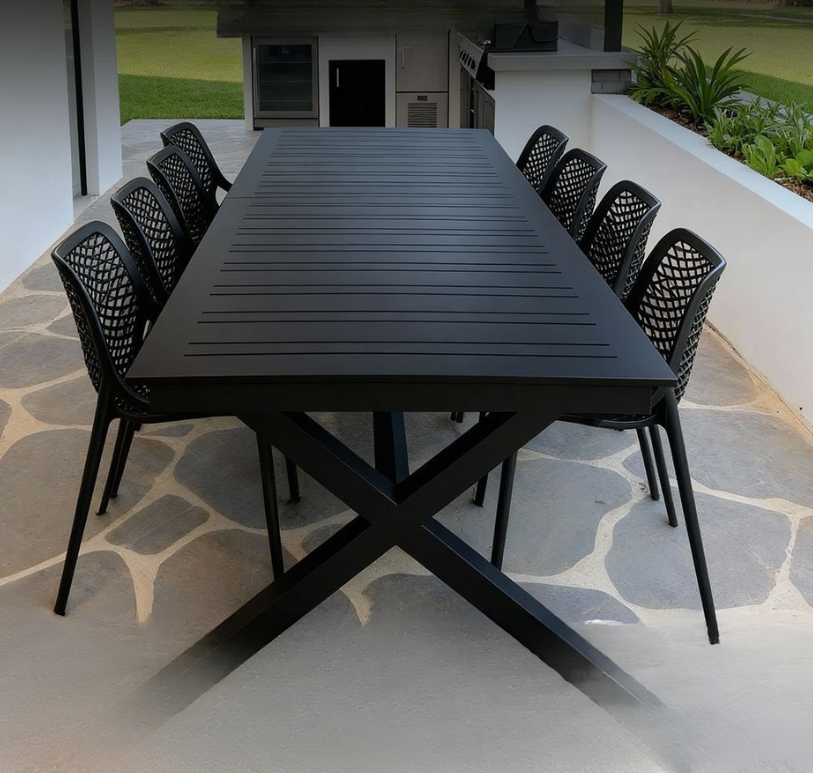 שולחן  אלומיניום סופר פרימיום דגם רגל X שחור נפתח ל-3 מ' – תמונה 2