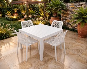 שולחן אלומיניום סן פרנסיסקו צבע לבן נפתח ל-1.80 מ' + 4 כסאות פרייד